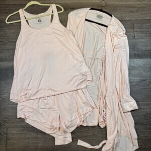 3 Piece Set Faceplant Dreams Large Bamboo Light Pink Pajama Shirt Shorts Robe